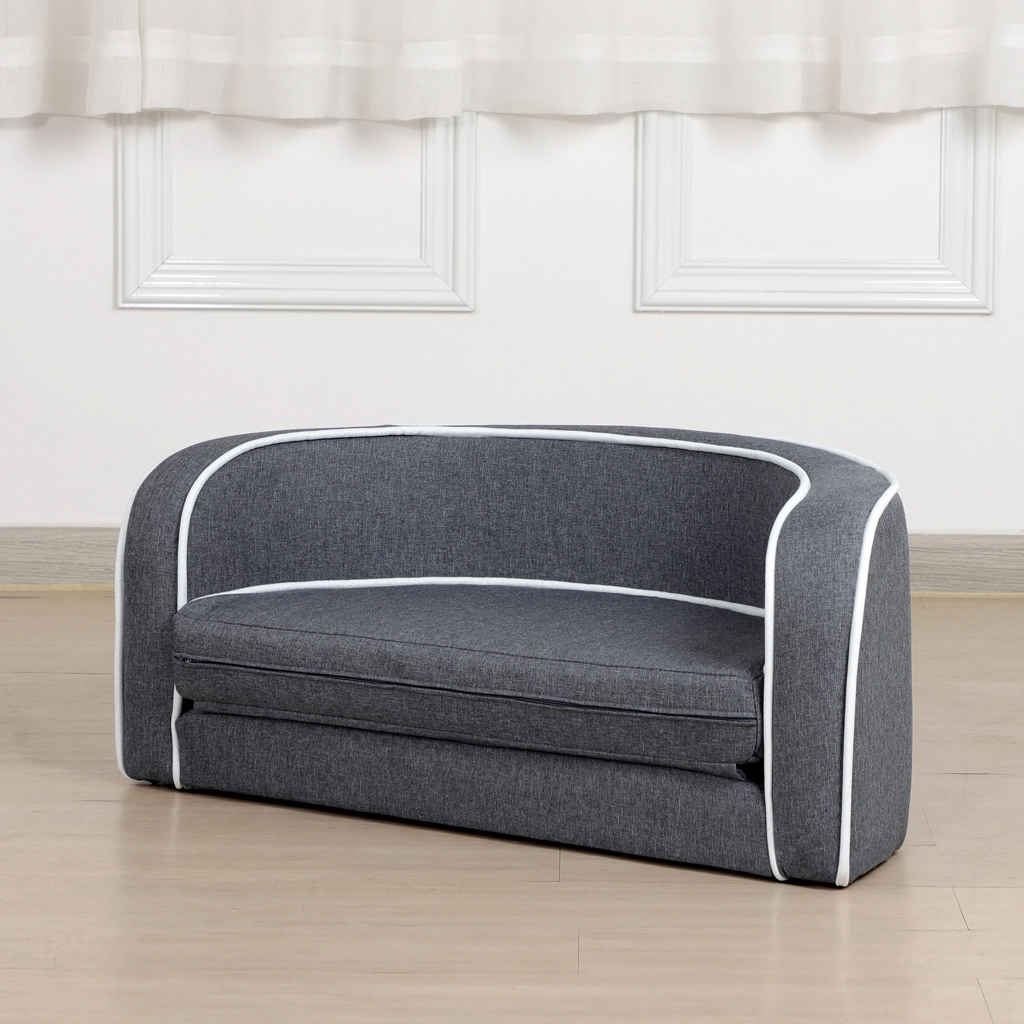 

30"/35" Gray Pet Sofa Dog sofa Dog bed Cat Bed Cat Sofa with Wooden Structure and Linen Goods Pet Sofa with Cushion