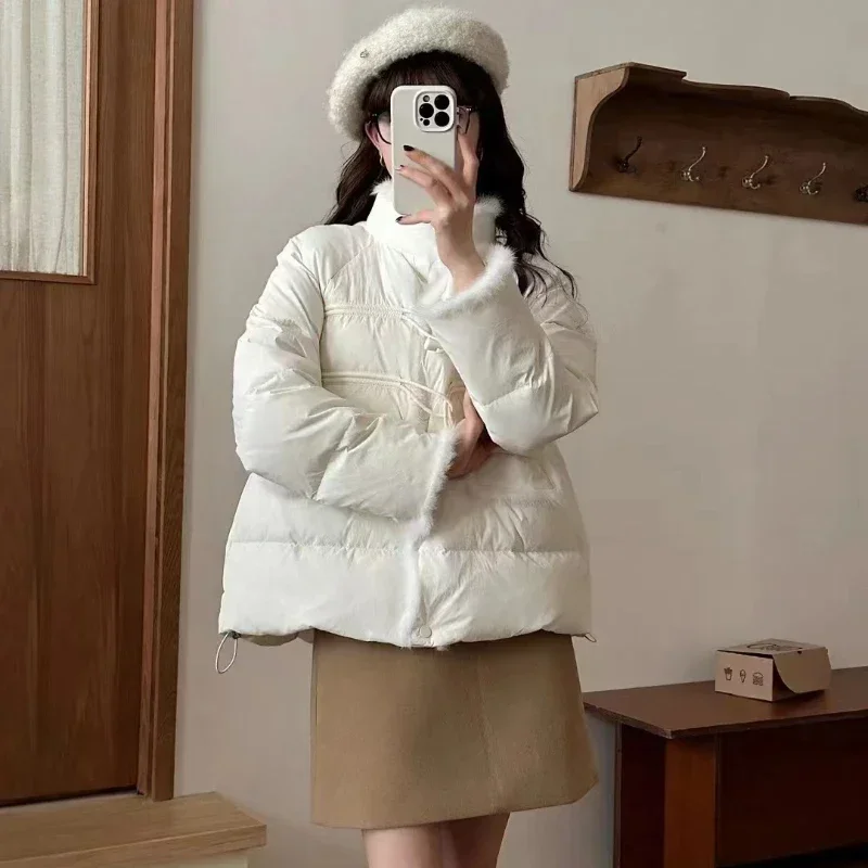 Женская куртка на белом утином пуху короткая теплая парка в Корейском стиле с
