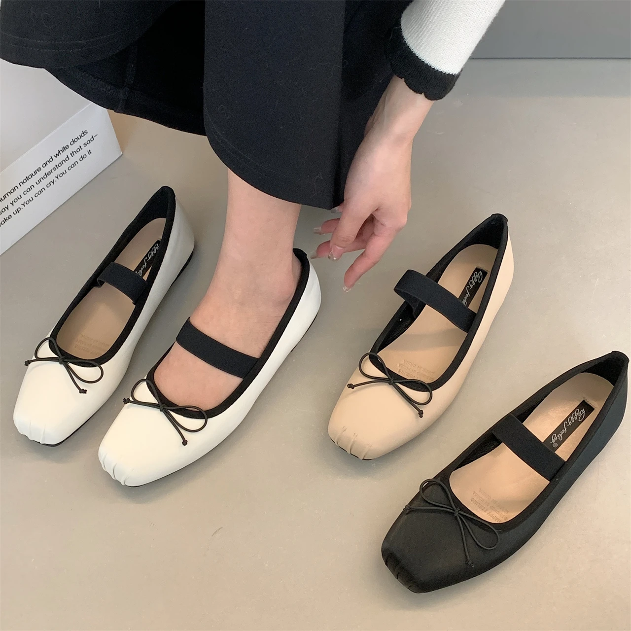 

Women Flats French Gentle Shoes Round Toe Bow Shallow Mouth Ballet Shoes Slip On Mary Jane sandals Comfortable Soft Loa