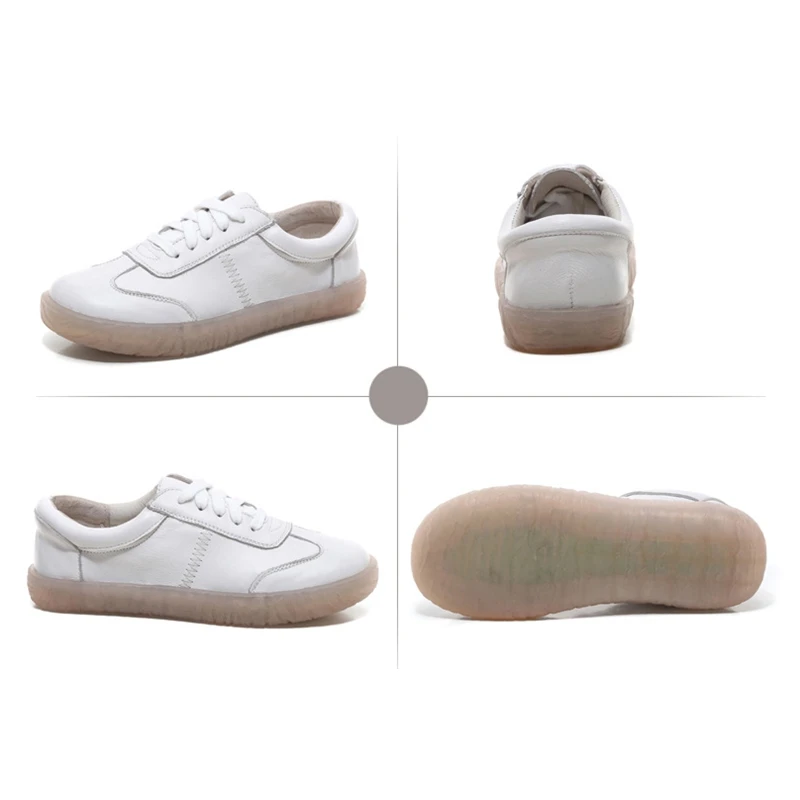 

Gril Women's Ladies Female Woman Genuine Leather White Vulcanized Shoes Flats Sneakers Platform Lace Up Sport Shoes for Ladies