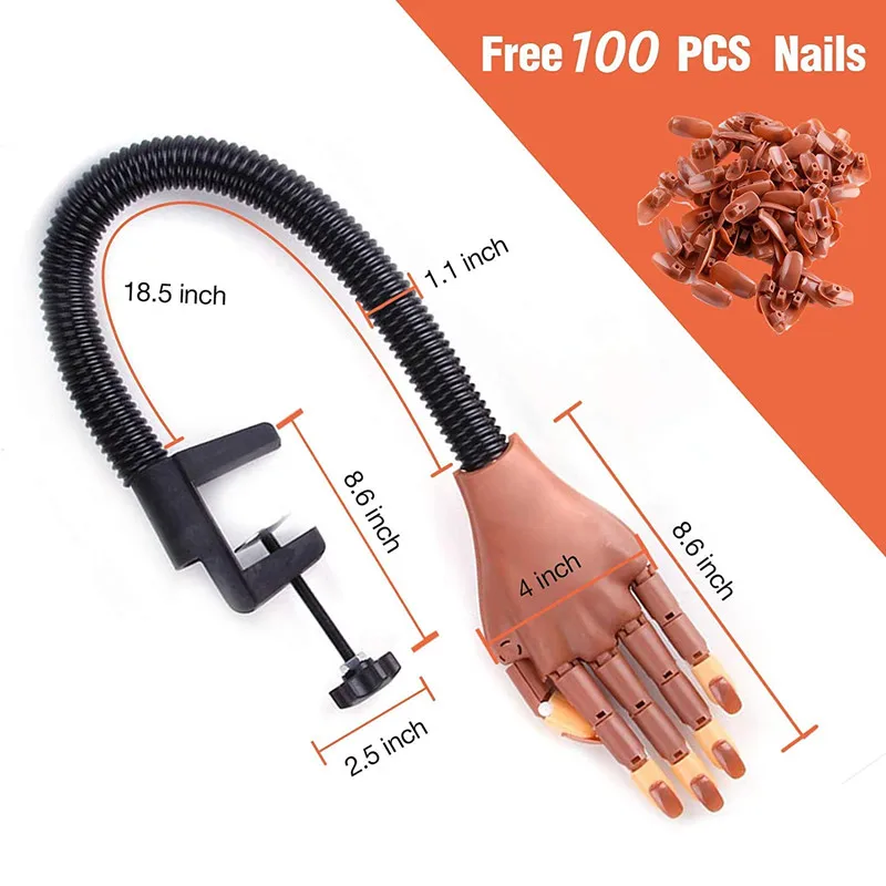 

Nail Practice Hand Nail Hand Training 100pcs Nail Tip Nail Art Hands Adjustable Nail Art Model Hands Fake Hand for Nail Practice
