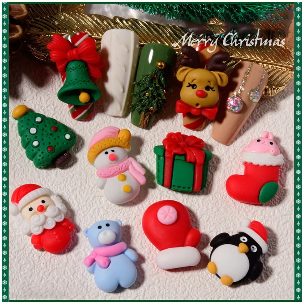 

2PC Christmas 3D Nail Art Ornaments Snowman Tree Elk Bells Santa Claus Nails Decoration Decal DIY Design Charm Manicure Jewelry