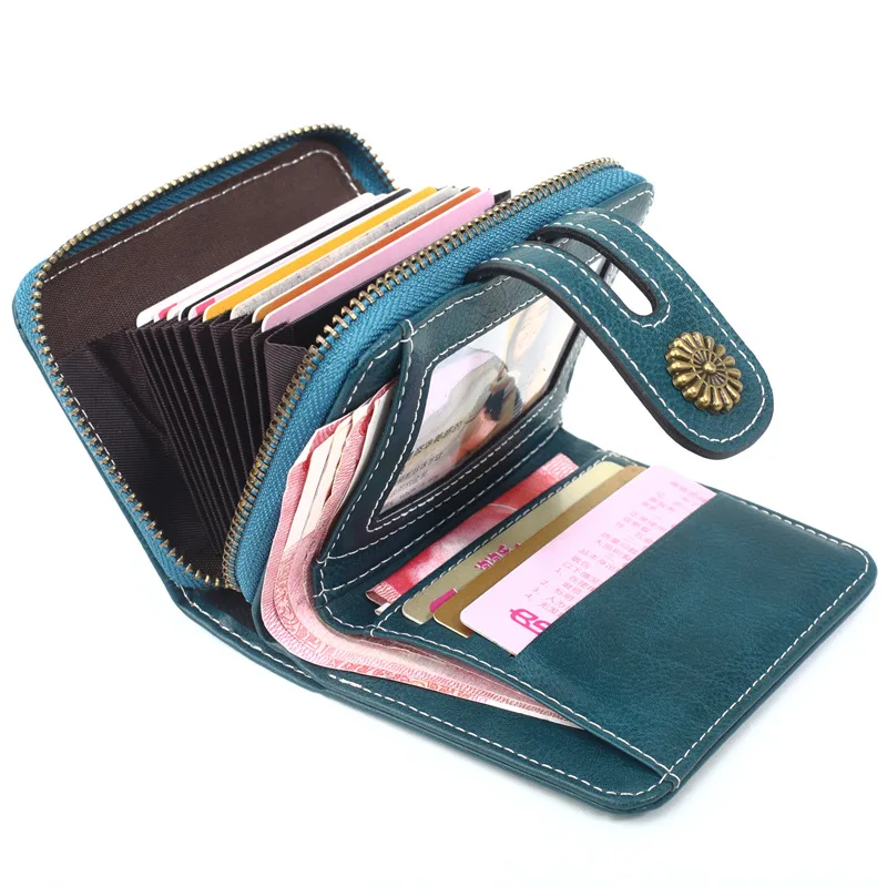 

2023 Fashion Women's Wallet Pendant Short Wallet Handbag Trifold Zipper Coin Card Bag Solid Color Postal Package