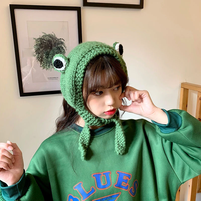 

Winter Skullies Cute Women Frog Hat Crochet Knitted Hat Costume Beanie Hats Cap Women Gift Hip-hop Cap Photography Prop Party