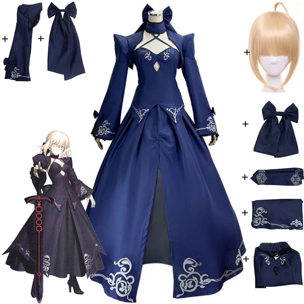 

Altria Pendragon Saber Alter Cosplay Costume Anime Fate Grand Order Stay Night Wig Halloween Swordsman Uniform Blue Full Dress