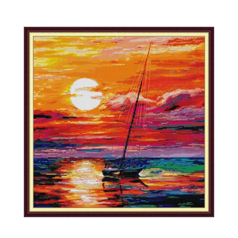 

Sunset cross stitch kit building counted white18ct 14ct 11ct printed embroidery DIY handmade needlework craft tool decor