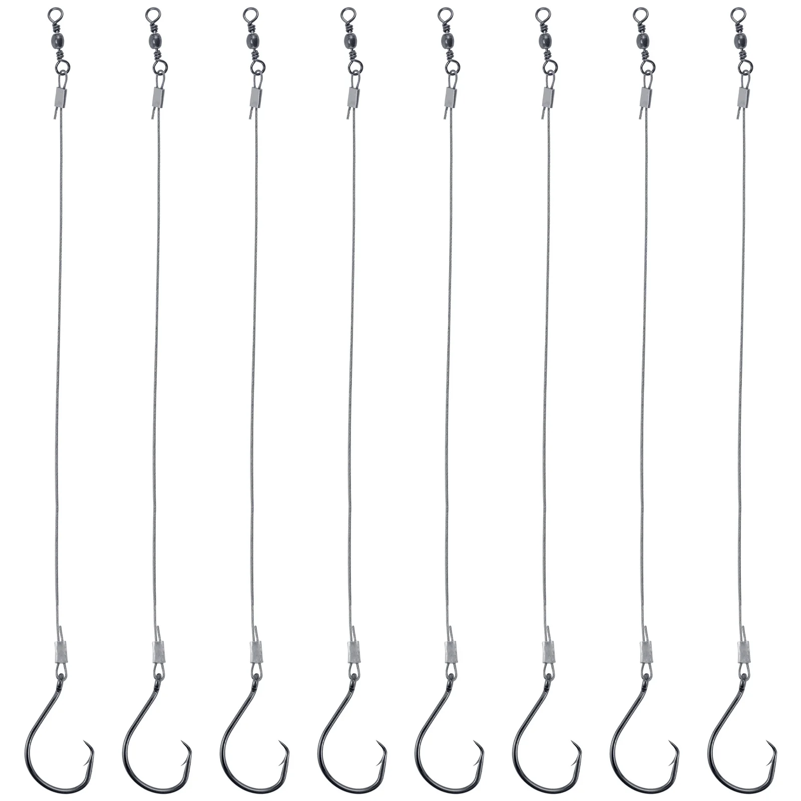 

5pcs Fishing Circle Hooks Rig Stainless Steel Wire Leader with Swivel Surf Fishing Rig Catfish Bass Redfish Offset Snelled Hook