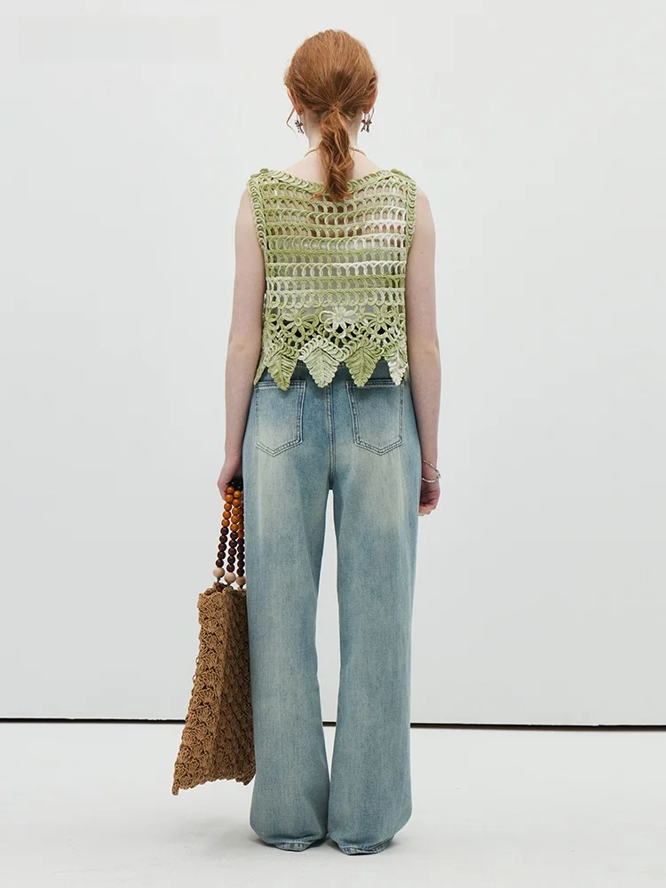 La Chapelle Blooming вязаный полый жилет женская верхняя одежда топ с круглым вырезом