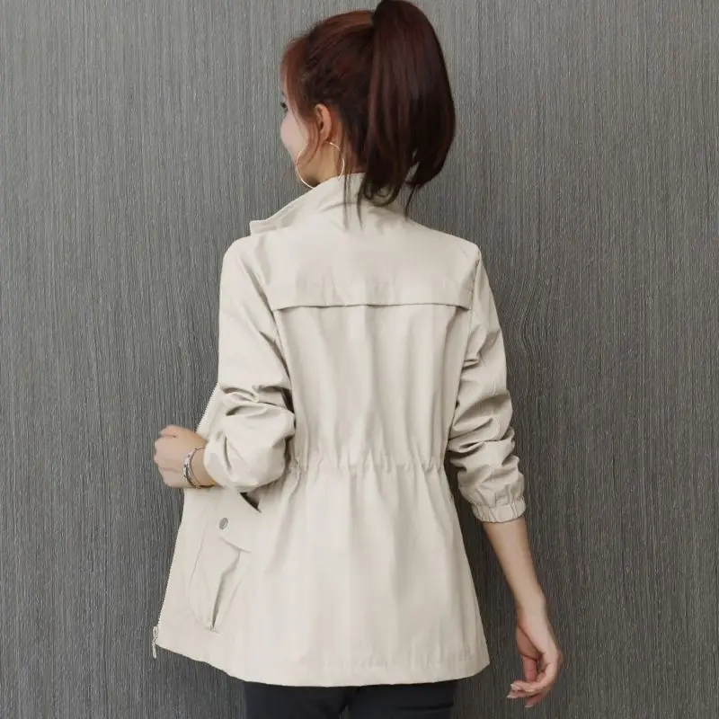 

2022 New Spring Autumn Trench Coat Women's Windbreaker Slim Stand-Collar Solid Outwear Ladies Short Casual Outwear Tops Lining