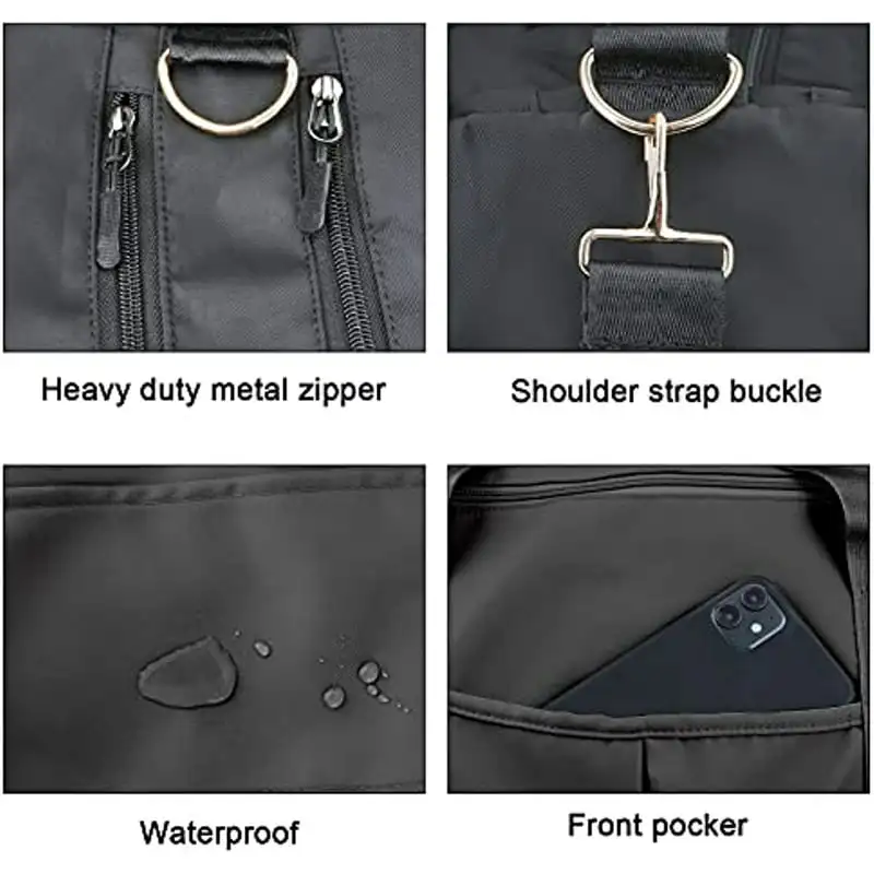 

Luxurious, Waterproof, Adjustable Strap Black Gym Bag Travel Duffel Bag Weekender Overnight Tote Carry-on Bag with Wet Pocket &