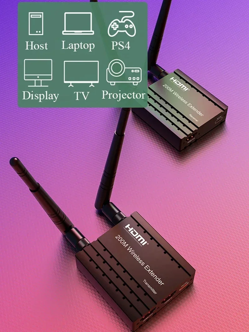 Фото Беспроводной HDMI-экстендер 200 м, передатчик и приемник видео, адаптер для 1-4 дисплеев для камеры, ноутбука, ПК, телевизора, проектора №3