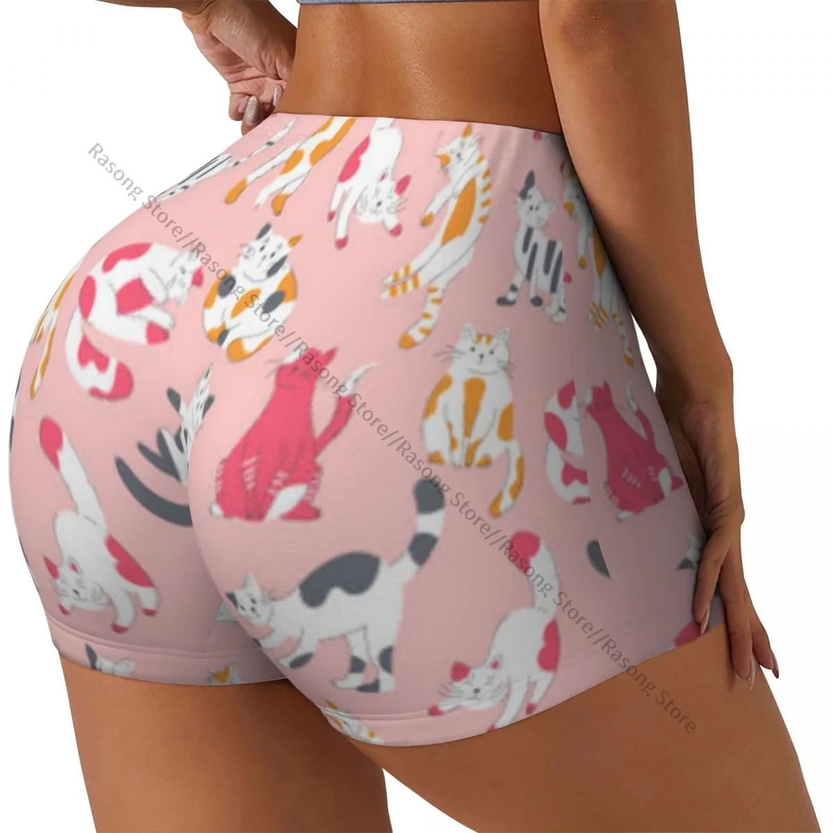 Шорты для йоги из спандекса женщин шорты тренировок с милым котом и узором