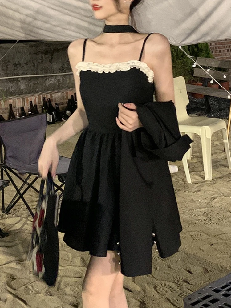 

Черное платье-корсет на бретелях, женское дизайнерское мини-платье с бантом Y2k, праздничное элегантное пляжное платье без рукавов, корейско...