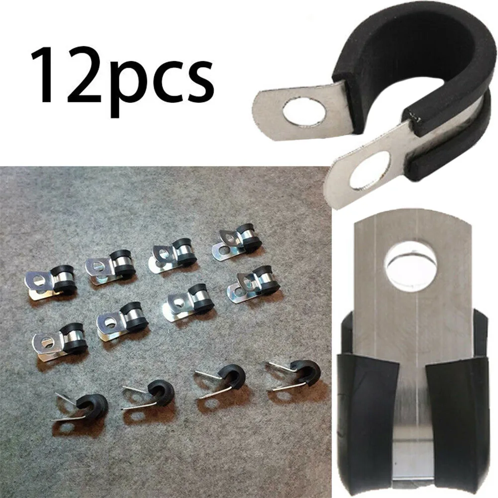 

12PCS Brake Pipe Clips Rubber Lined P Clips Designed For 3/16" Pipes Metal Rubber Automotive Tools Automotive Hand Tools