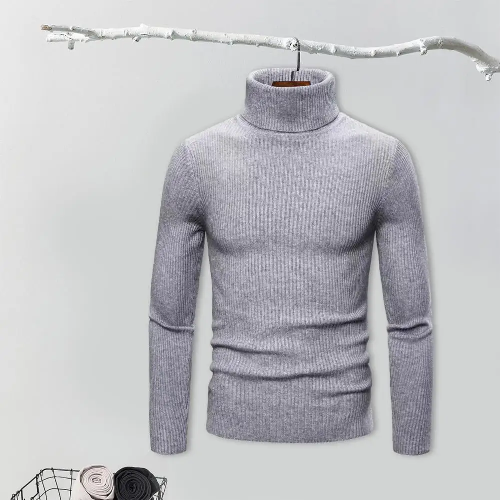 

Cold Weather Sweater Stylish Men's Turtleneck Sweater Slim Fit Ribbed Pullover Tops for Autumn/winter Solid Color Knitting Long