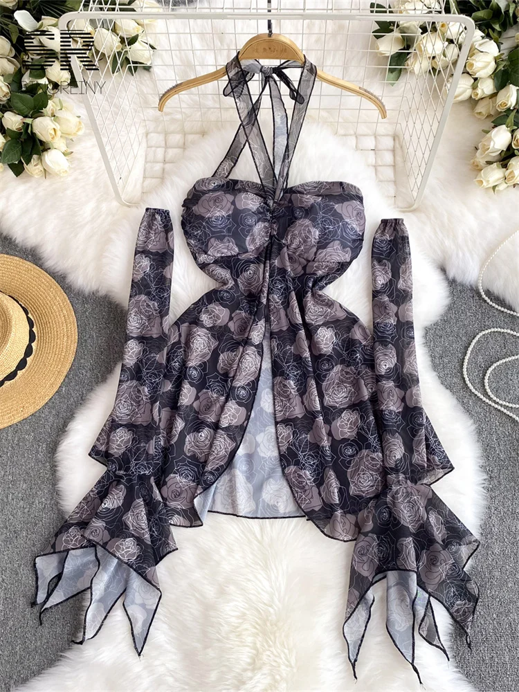 Летнее платье SINGREINY с принтом бабочек и открытой спиной женские сетчатые модные