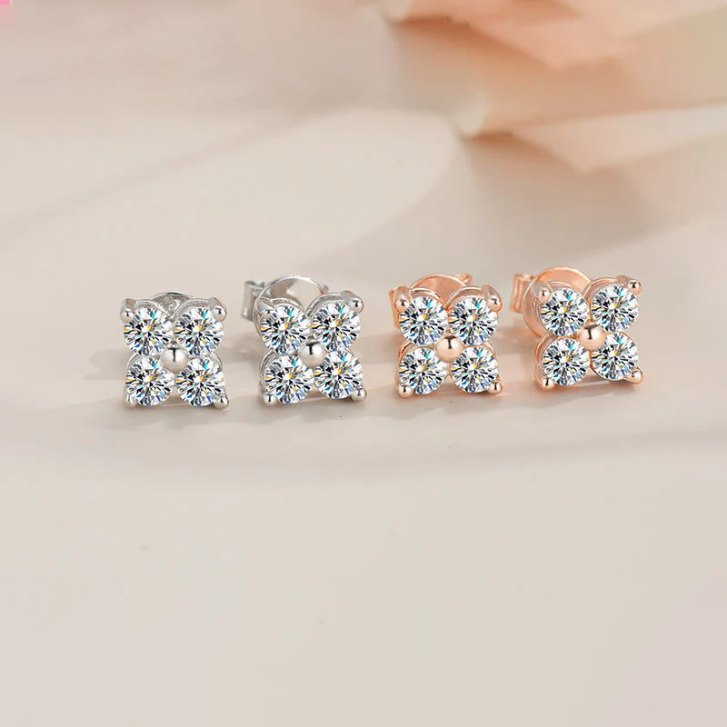 

Серьги-гвоздики женские из серебра 100% пробы с четырьмя листиками