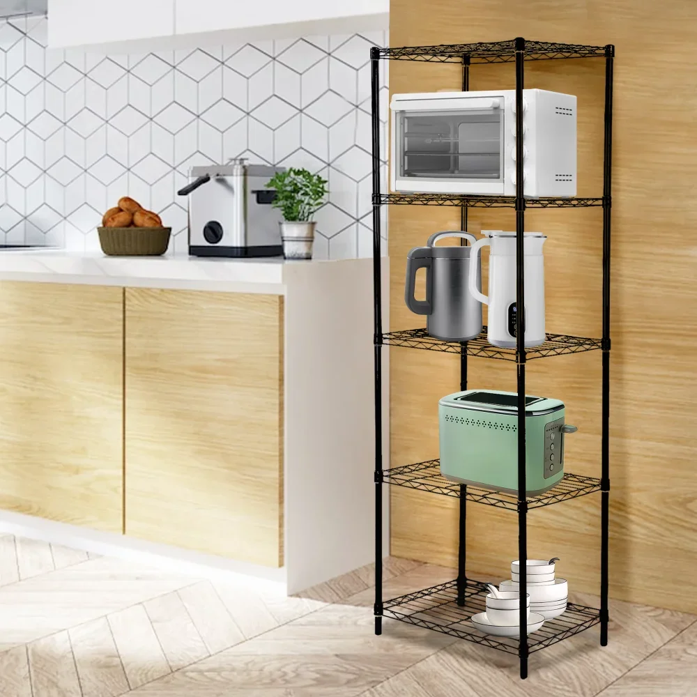 

Group 5 Tier Black Wire Shelving Unit for Bathroom Kitchen,Garage 20.87" W*13.78" D*61.02" H,200lb Capacity
