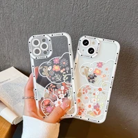 floral bear phone funda for iphone 13 case iphone 12 11 13 pro max case iphone 8 7 plus x xs max se 2 3 cover iphone13 silicone