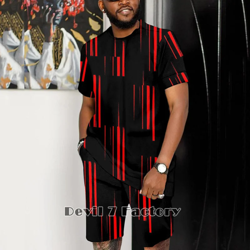 Men's T Shirts Shorts Tracksuit Two Piece Set 3D Print Fashion Man Clothing Streetwear Casual Short Sleeve Oversized Sports Suit