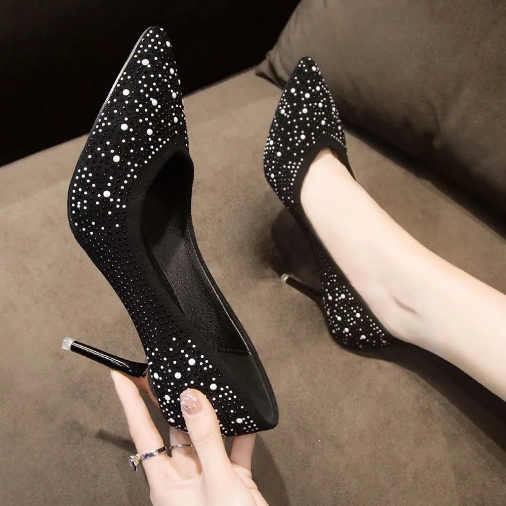 Shoes Rhinestone Women Pumps Sexy Party Shoes High Heels Wedding Shoes Plus Size 43 Female Stiletto Suede Women Shoes