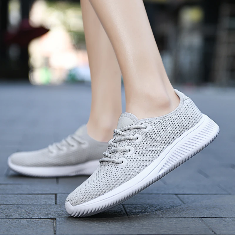 

New Female Sneakers Women's Ladies Casual Flats Outdoor Sneakers Knitted Breathable Lace-up Sneakers Running Sports Shoes