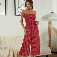 summer jumpsuit outfits for women 2022 polka dot sexy wide leg pants rompers black sleeveless fashion overalls clothes elegant