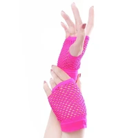 solid color high quality fingerless short fishnet gloves fish net black fancy party dance club nylon spandex mesh short gloves