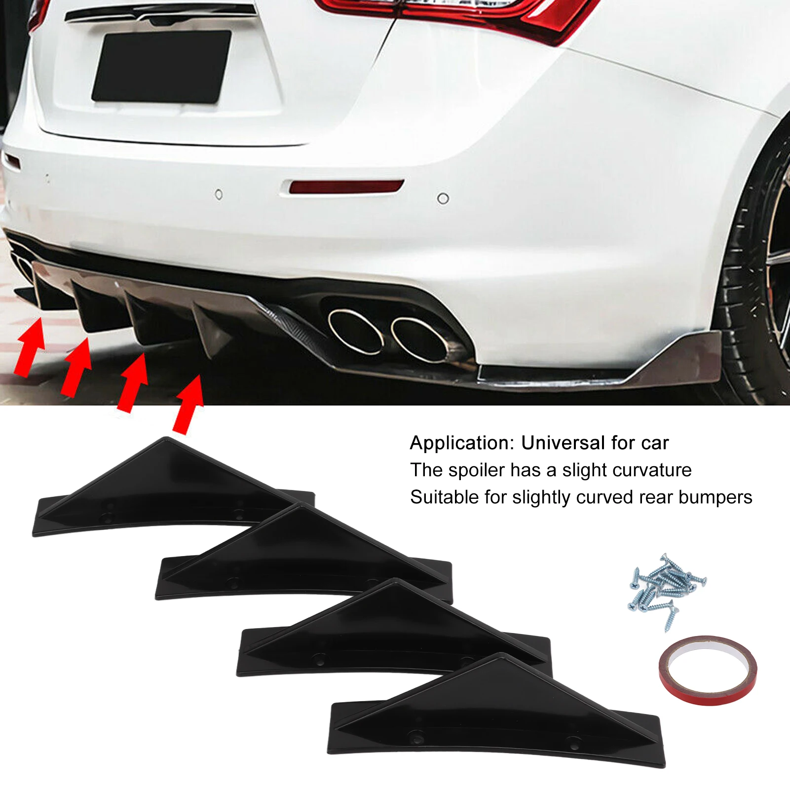 4 шт. диффузор заднего бампера ABS изогнутый глянцевый черный спойлер плавник