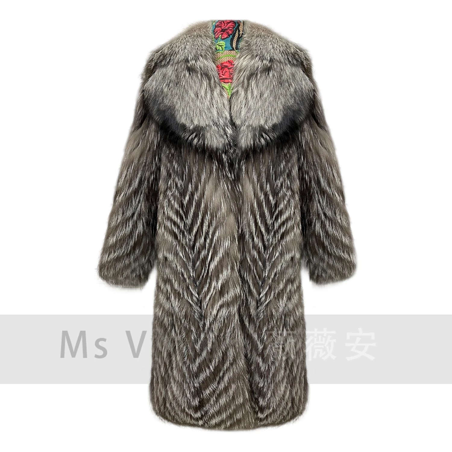 High-Grade Socialite Style Fur Coat Imported Silver Fox Fox Fur Silver Fox natural color