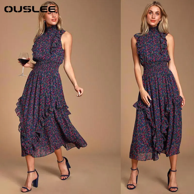 Ожсля Женское платье Летняя элегантность Безрукавное Пляжное Повседневное Бохо Все платья Женская галстук-галстук Вечернее платье Размер на.