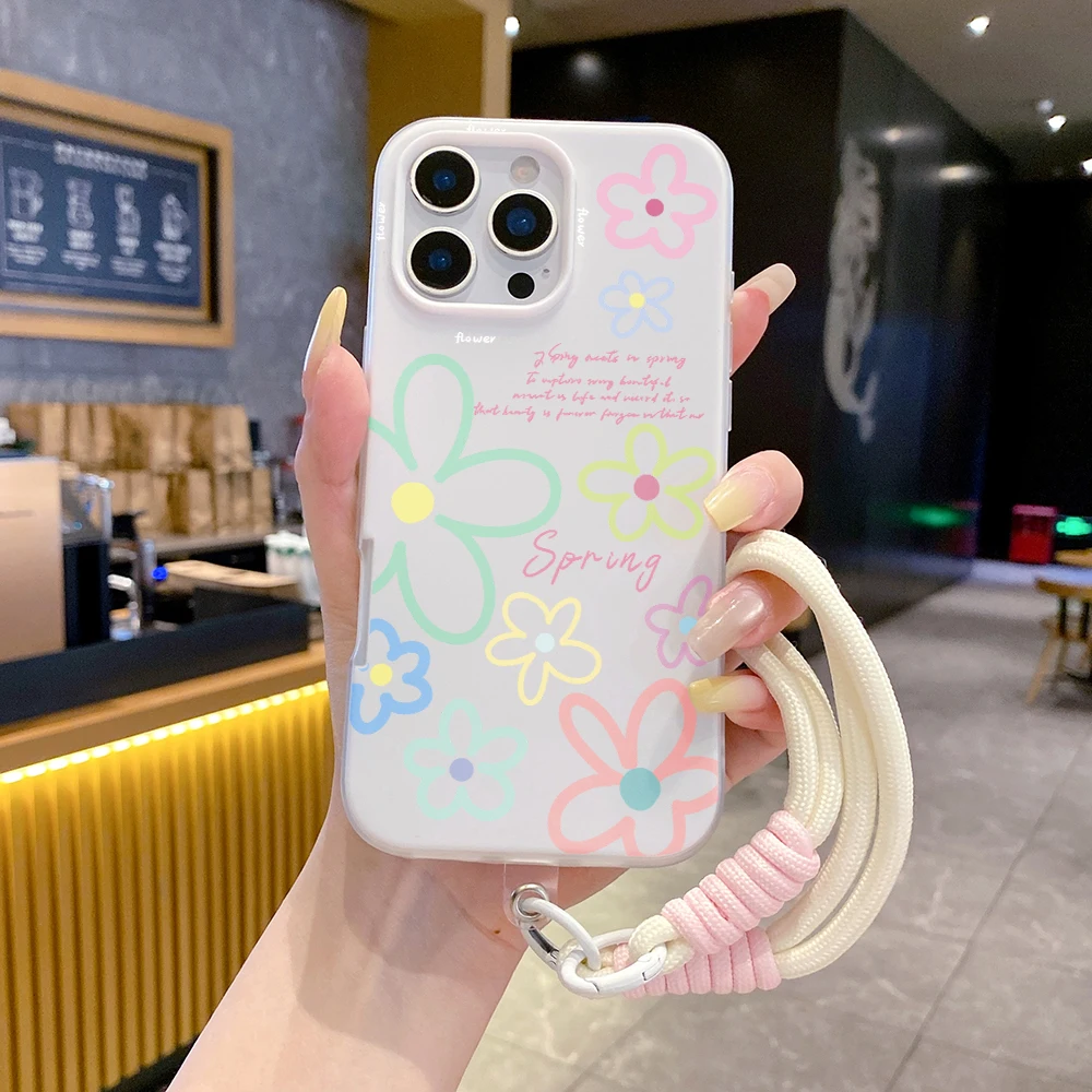 Фото Чехол для телефона из ТПУ с ремешком на запястье для Redmi Note 14 Pro Plus 5G, 14, 13 Pro, 12, 11, 10, 14C, 13C, 15C 4G 5G, с корейскими цветами и шнурком №4