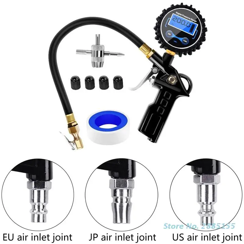 

200PSI Tire Air Pressure Inflator Gauge LCD Display LED Digital Backlight Vehicle Tester Inflation Monitoring Manometer