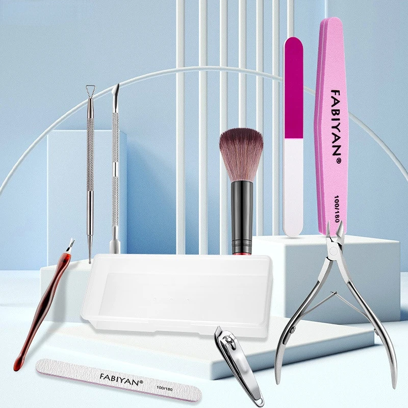 

10Pcs Manicure Tools Set Sanding Bar Nail File Polishing Strip Dead Skin Scissors Cleaning Brush Professional Nail Accessories