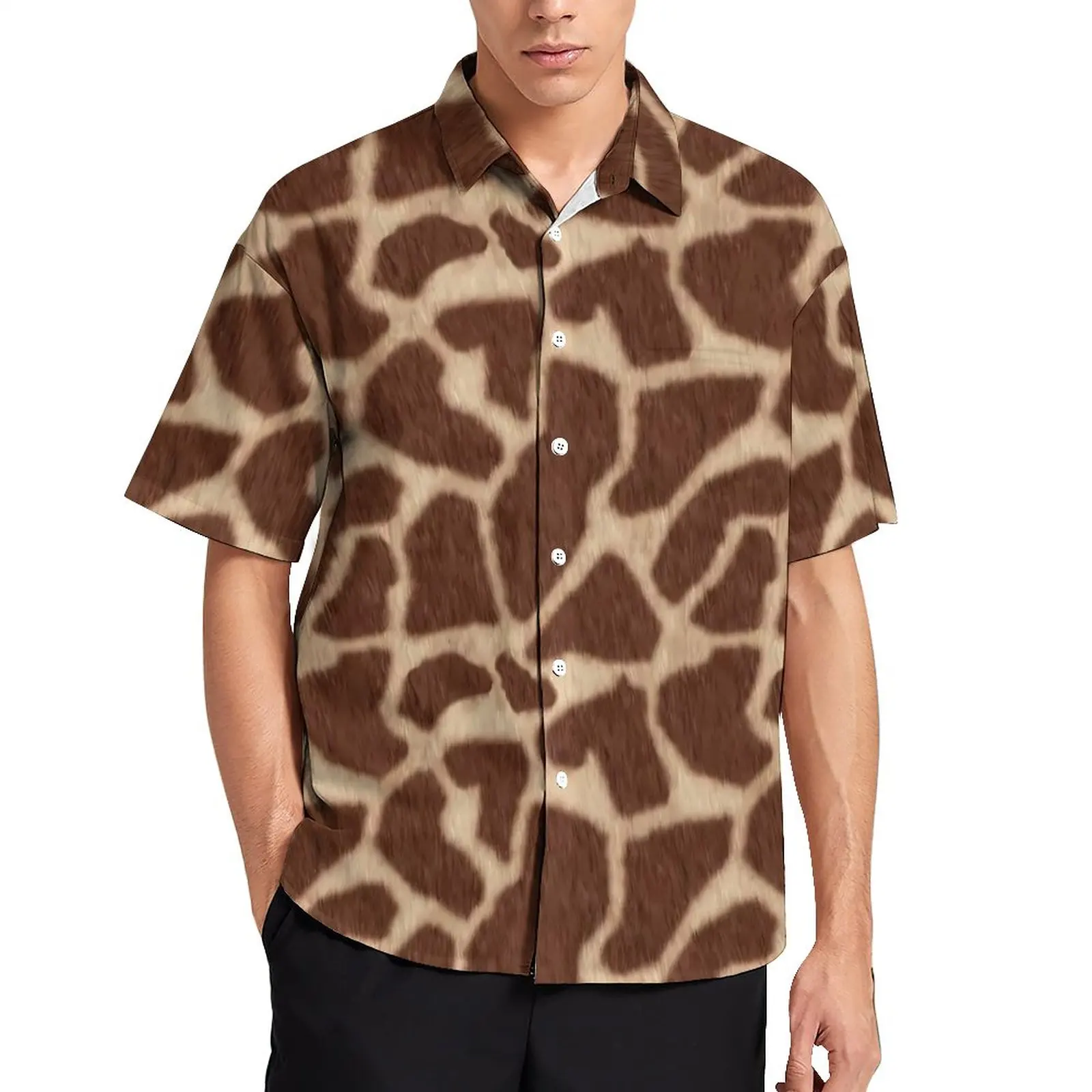 

Giraffe Print Blouses Man Brown Animal Casual Shirts Summer Short-Sleeve Graphic Fashion Oversized Beach Shirt Birthday Present