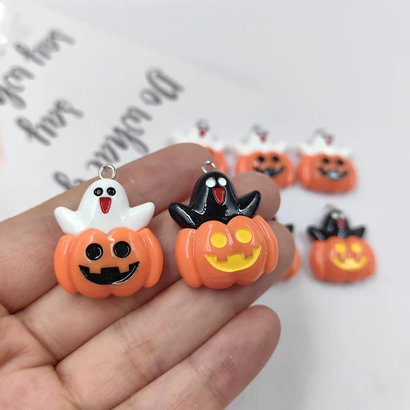 

10pcs European Halloween Pumpkin Charms For Earring Kawaii Lovely Black Ghost Pendant Accessory DIY Crafts Decor Jewelry Making