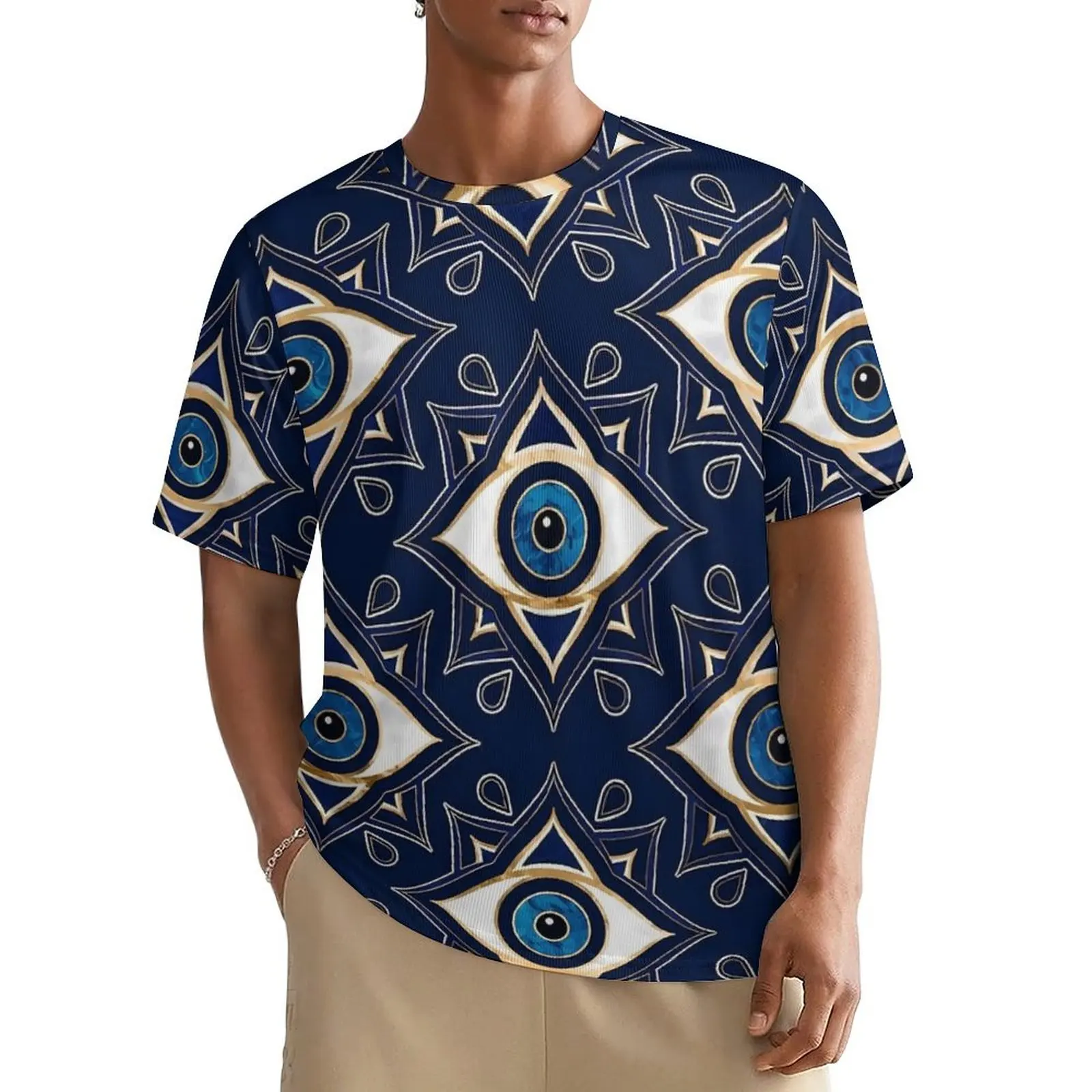 Пара футболок сглаза синие и золотые футболки в стиле Харадзюку топы с короткими