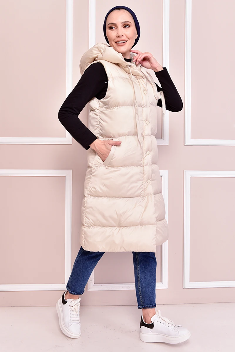 

Hooded Swollen Vest Cream YMR1126