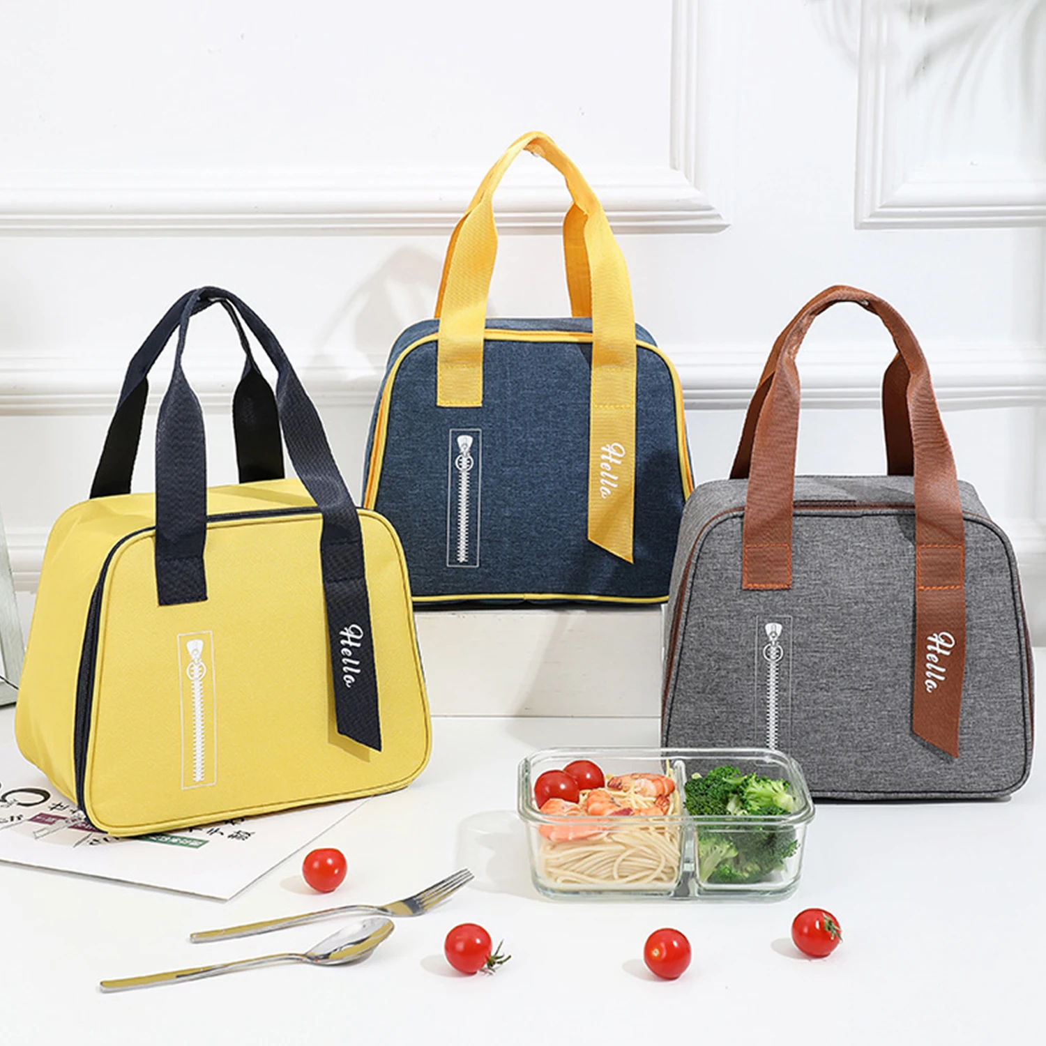 

1pc Portable Lunch Bag Thermal Insulated Lunch Box Tote Cooler Handbag Waterproof Backpack Bento Pouch Company Food Storage Bags