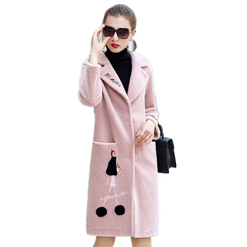 

Fashion New Natural Sheep Shearling Coat Female Winter Warm Real Fur Coats Long Wool Jackets For Women Overcoat LYW