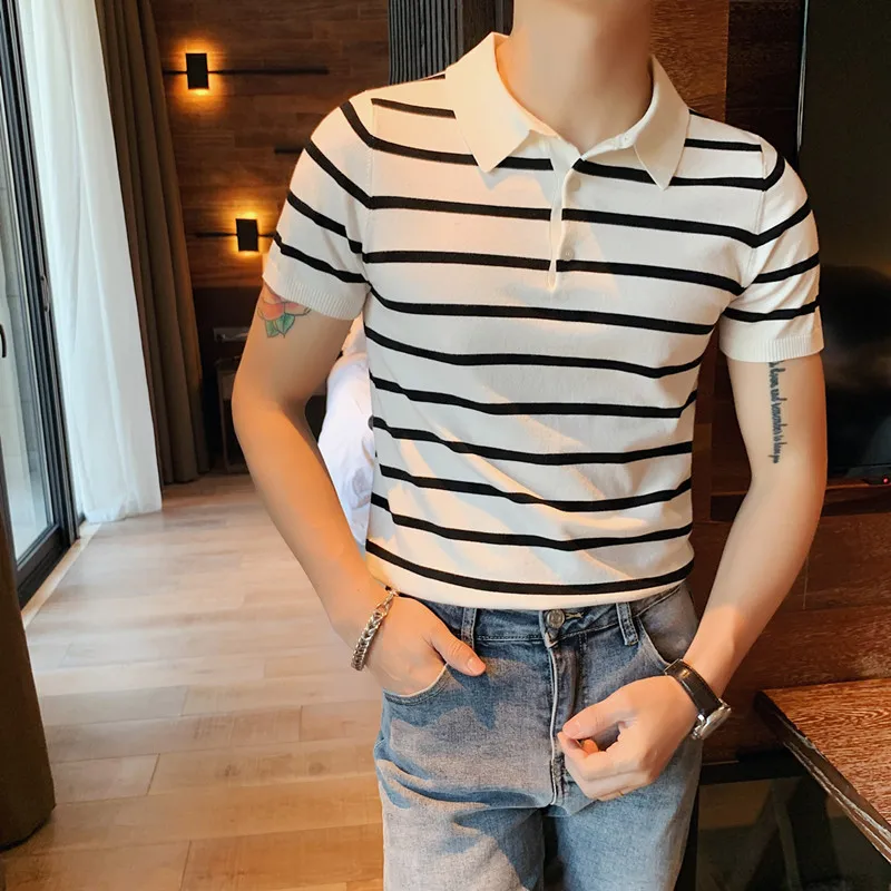 

2022 New style Male slim fit Pure cotton short sleeve stripe POLO shirts/Male breathable leisure POLO shirts Plus size S-3XL