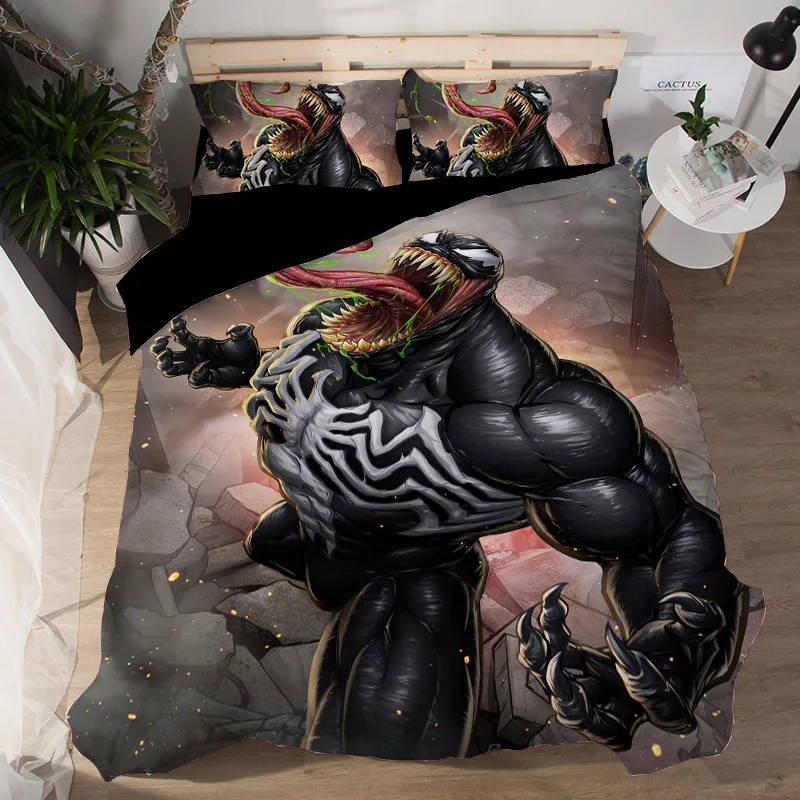 

Venom Комплект постельного белья простыня 3D наволочки с изображением персонажей, двойные комплекты с пододеяльником для мальчиков размера ...