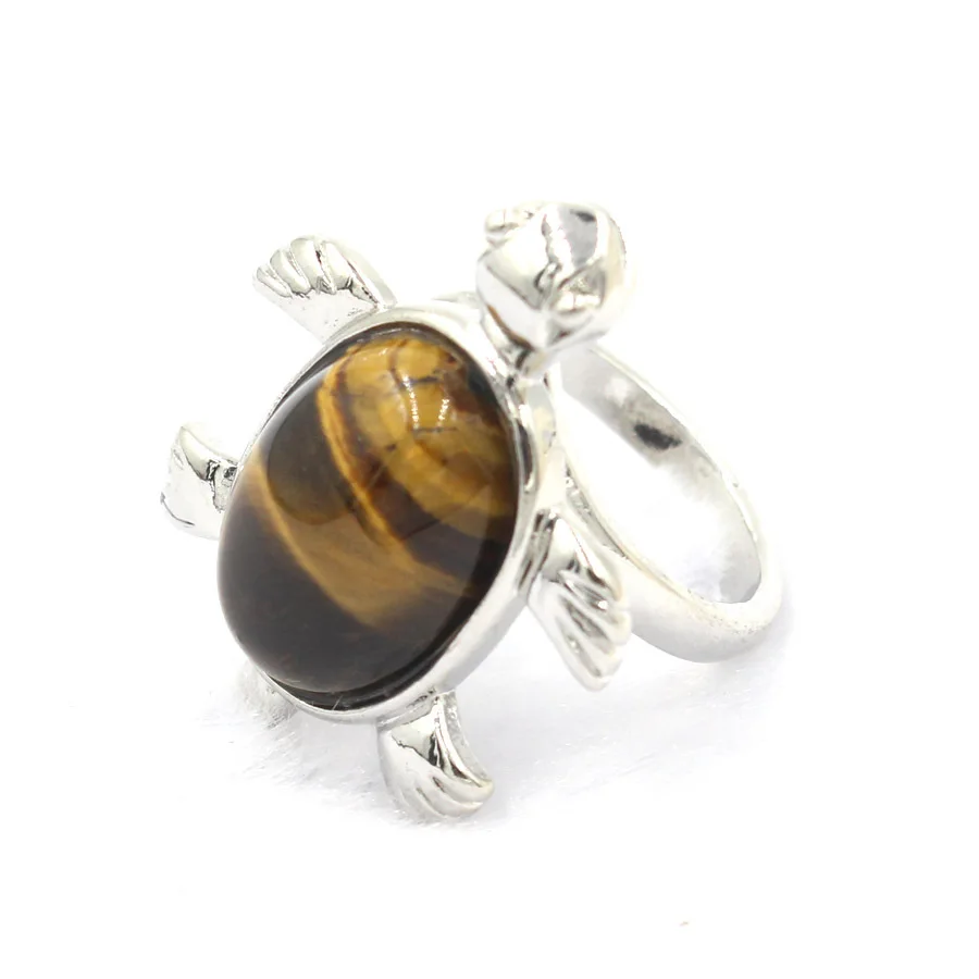 12PCS/LOT Adjustable Turtle Natural Stone Tiger Eyes Rings for Women Lovely Jewelry Bulk Items Wholesales For Small Business