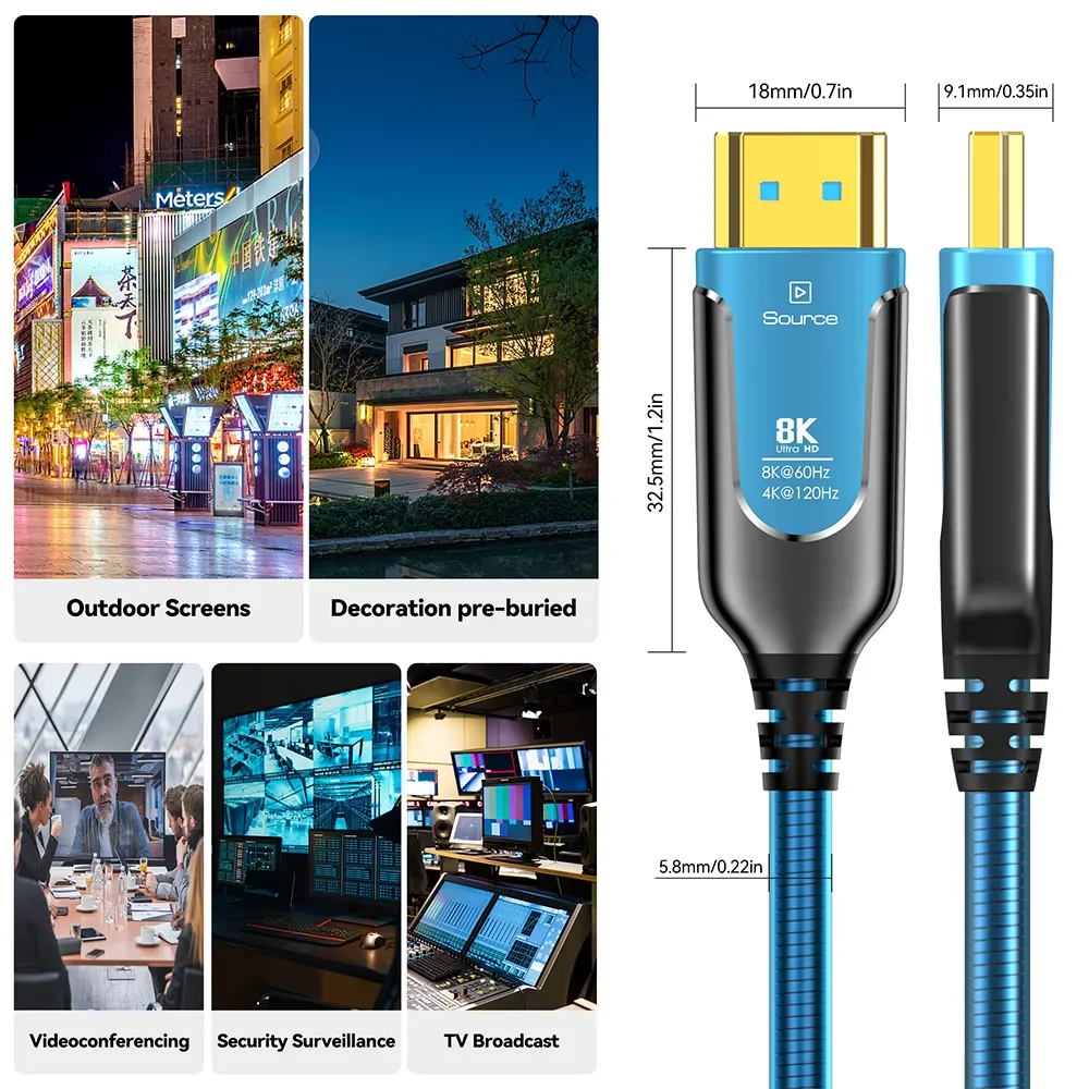 Бронированный оптоволоконный кабель HDMI 2.1 8K 510203050 м, 8K@60 Гц, 4K@120 Гц, 48 Гбитс, HDR, eARC для телевизорапроектораPS5Apple TV, домашнего кинотеатра (art.: 3920d8d8b481f) - 3920d8d8b481f