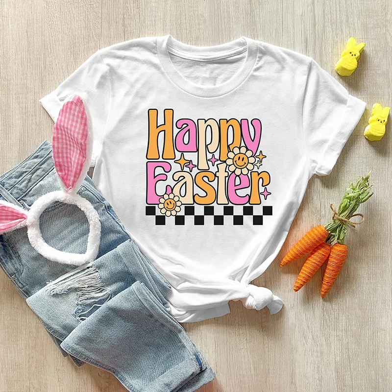 New Hot Seal Women Easter Shirt Cute Happy Easter Slogan Girl Shirts Catton Casual Female T-shirt Gift for Ladies Easter T-shirt