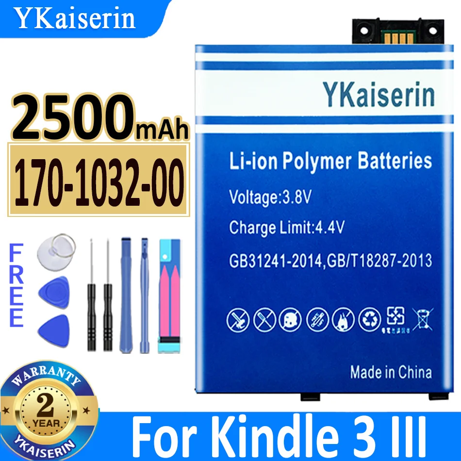 

YKaiserin New Battery For Kindle 3 III Keyboard EReader D00901 Graphite 170-1032-00/FS249 2500mAh Li-ion Batteria with Tools