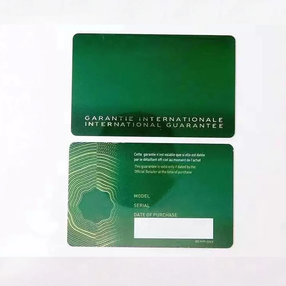 10Pcs High Quality Green Security Warranty Cards 3D Custom No Print Model Serial Number Engraving Price Tags for Watches