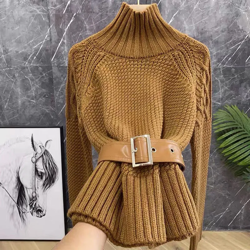 

Limiguyue Autumn Winter Cashmere Twist Sweater Women Thicken Turtleneck Wool Knit Pullover Slim Waist Strapt Knitwears E230