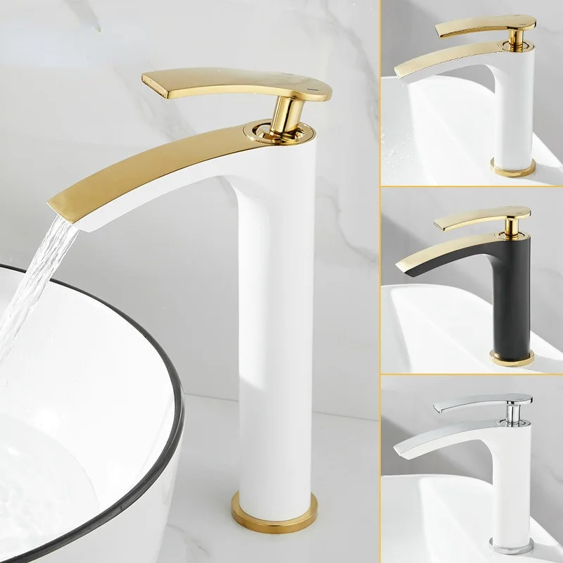 

Mounted Cold Basin And Brass Gold Hot Gold Tap Black Sink Bathroom & Faucet Deck Bathroom Mixer Faucet White Tap Water