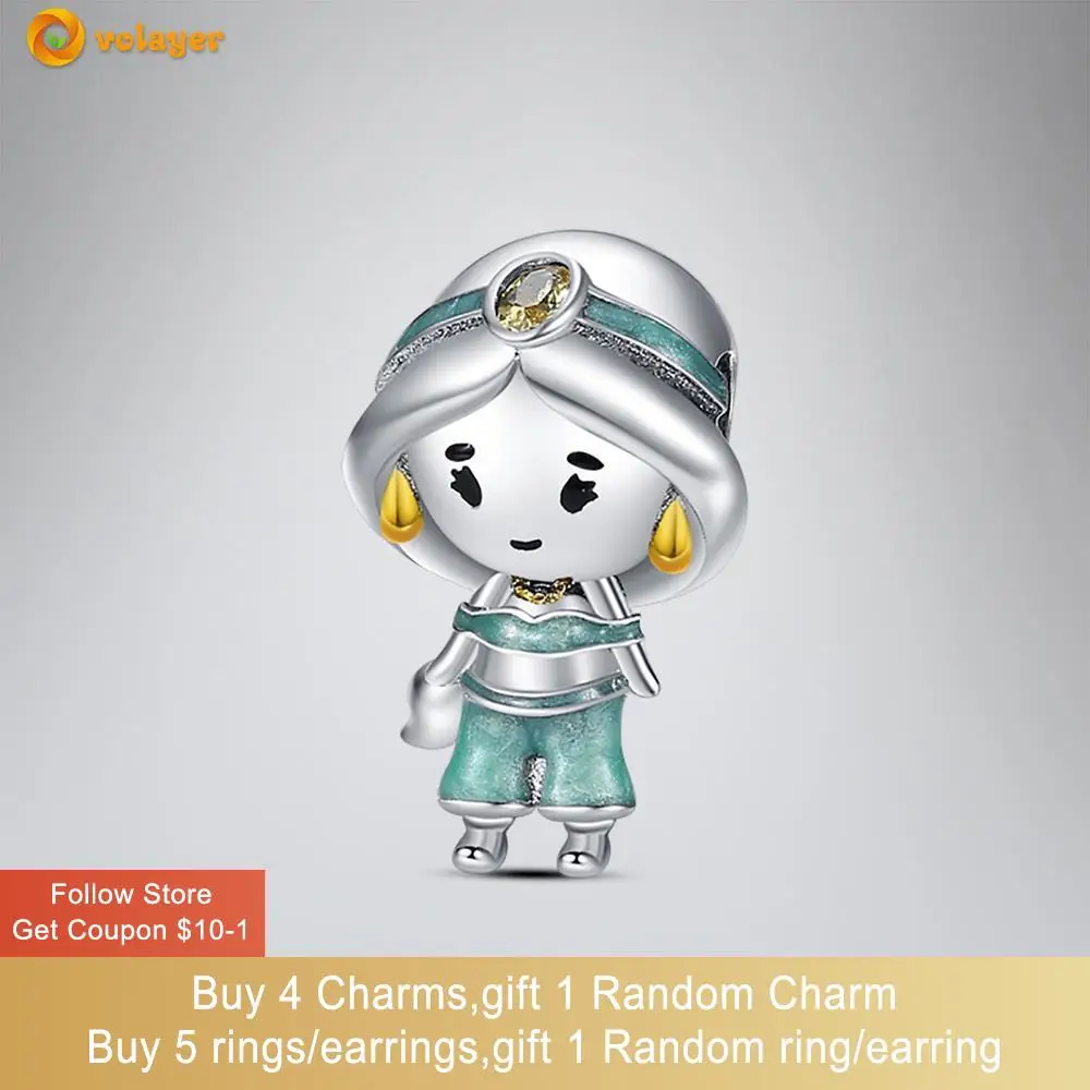 

Volayer 925 Sterling Silver Beads Home Princess Jasmine Charm fit Original Pandora Bracelets for Women Jewelry Making Gift